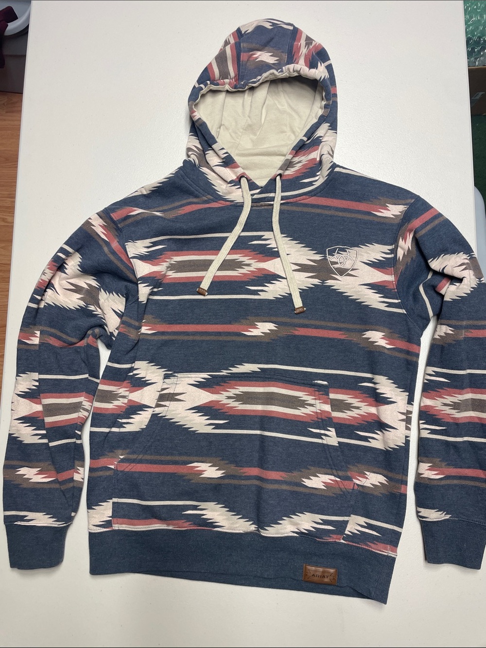 Ariat Men's Navy and Cream Aztec-Pattern Hooded Pullover